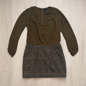 J. Crew Collection Olive Silk Long Sleeve Dress Wool Skirt